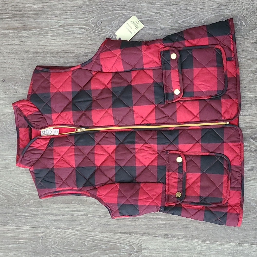 Women's puffer vest, red check, size large-St. John's Bay, new; with tags